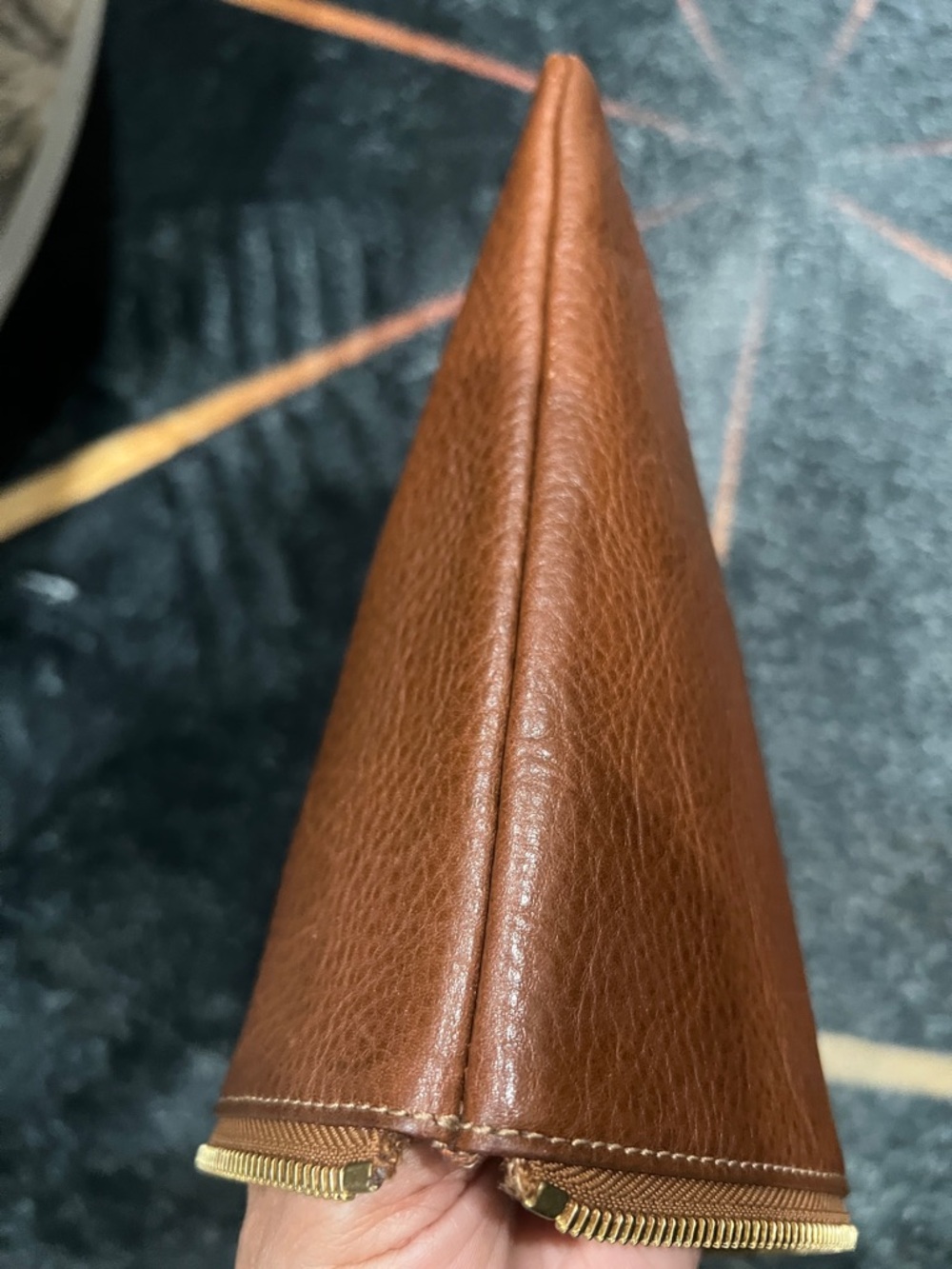 Ghurka Chestnut Pebbled Leather Pouch with Gold Zipper - Picture 5 of 9